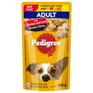 Pedigree Chicken & Liver Chunks in Gravy for Adult Dogs 130 gm